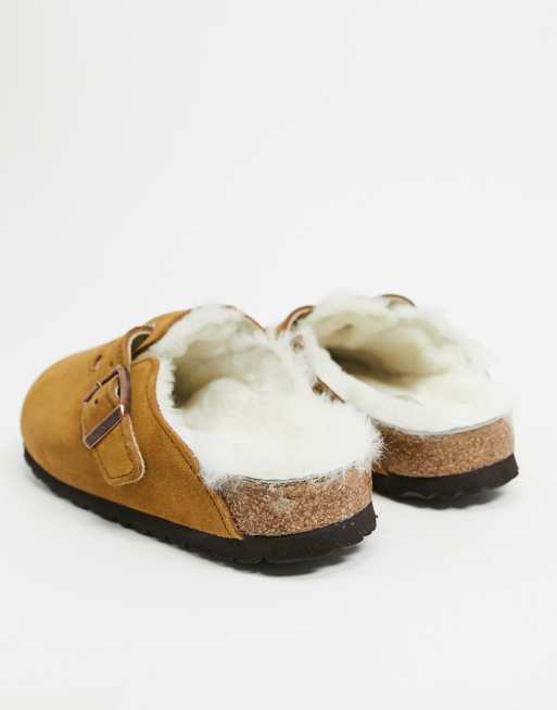 Bijna Inconsistent Sijpelen Birkenstock - Boston - Clogs in mink met voering van bont | ASOS