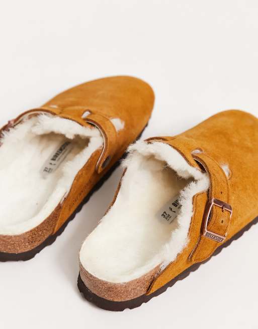 Birkenstock Boston clogs in mink with fur lining ASOS