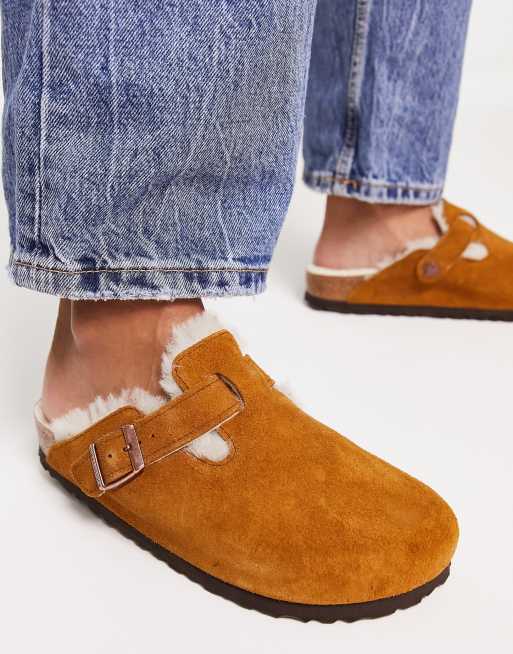 Birkenstock Boston clogs in mink with fur lining ASOS