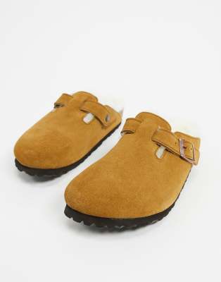 birkenstock boston wool lined mules in mink