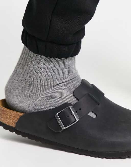 Black leather birkenstock online clogs