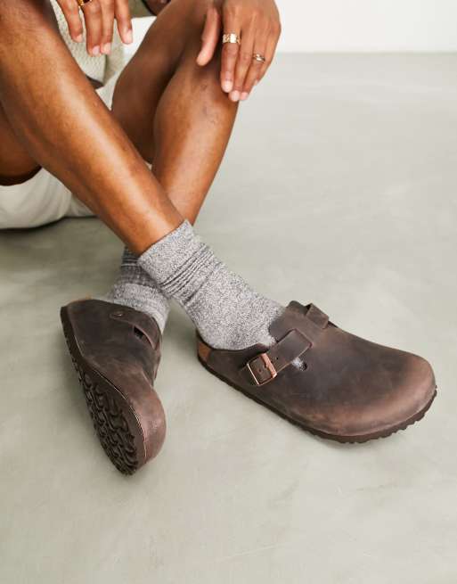 Birkenstock Boston clogs in oiled brown leather ASOS