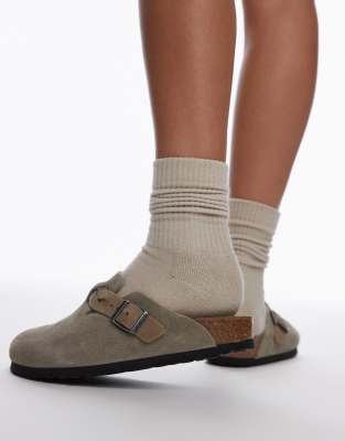 Birkenstock - Boston - Clogs in Taupe mit geflochtenem Riemen-Brown