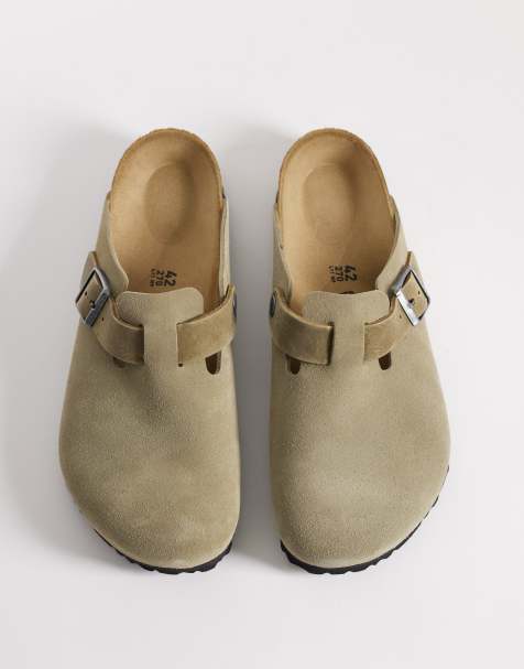 Birkenstock – Boston – Clogs in verblasstem Khaki mit Riemen aus verschiedenen Materialien - view 1