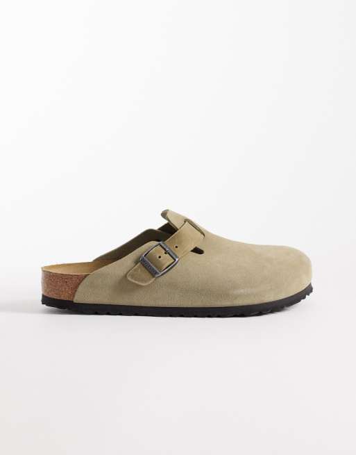 Birkenstock - Boston - Falmet kakigrønne clogs med rem i blandede materialer, 2 af 4