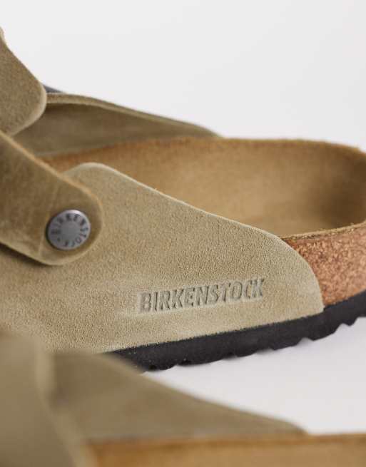 Birkenstock - Boston - Falmet kakigrønne clogs med rem i blandede materialer, 3 af 4