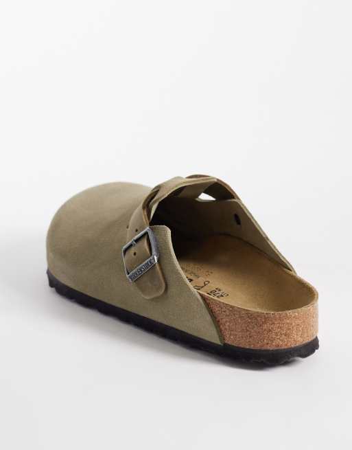Birkenstock - Boston - Falmet kakigrønne clogs med rem i blandede materialer, 4 af 4