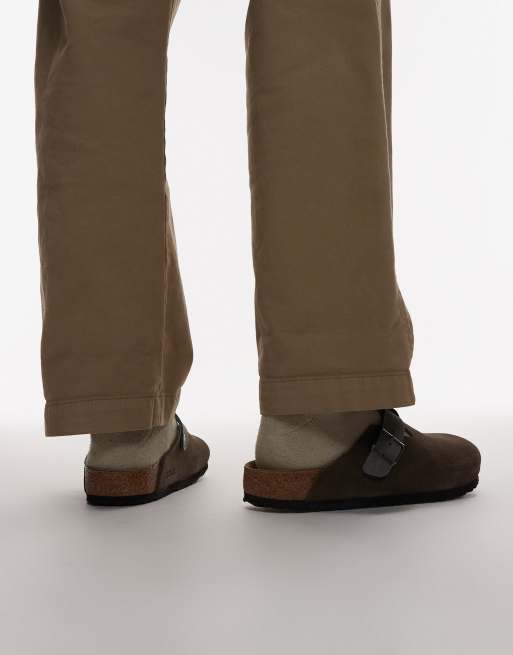 Birkenstock – Boston – Grå tofflor i mocka med kontrasterande remmar, 3 av 4