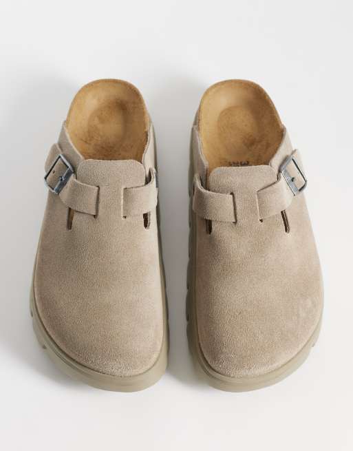 Birkenstock - Boston - Gråbrune chunky clogs i ruskind, 2 af 4
