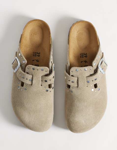 Birkenstock - Boston - Klompen met oogjes in taupe - view 1