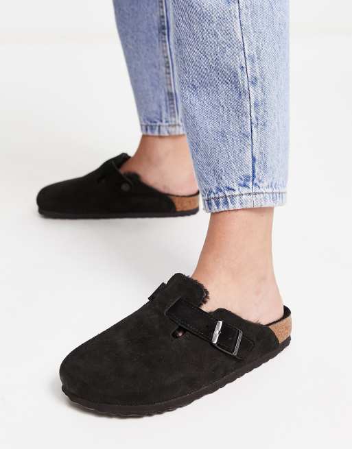 Birkenstock - Boston - Klompjes met voering van bont in zwart, 4 van 4