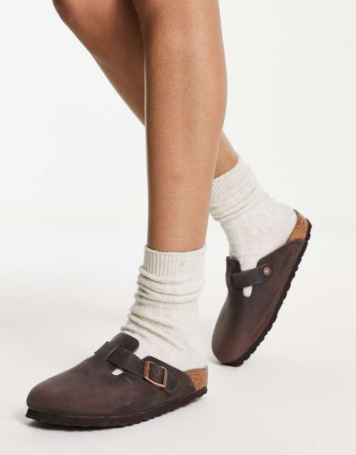 Birkenstock Boston LederClogs in Braun ASOS