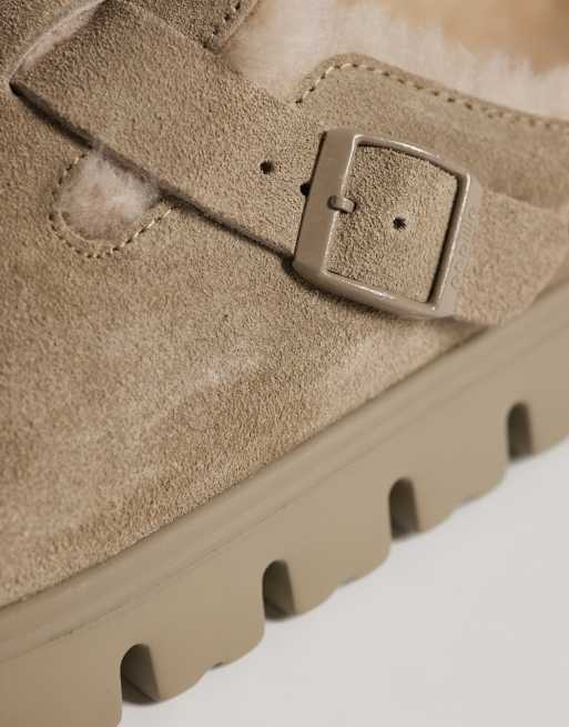 Birkenstock Boston plattformsträskor med fårskinnsimitation i taupe, 4 av 4