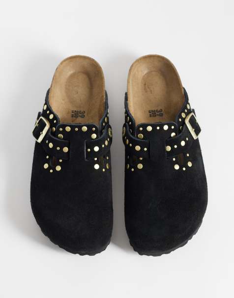 Birkenstock Boston sabot in suede con rivetti neri - view 1