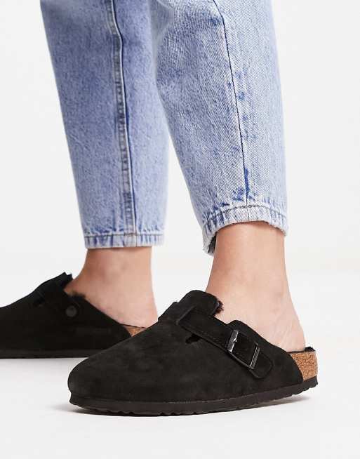 Birkenstock - Boston - Sabot neri con interno in pelliccia