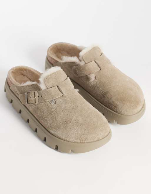 Birkenstock Boston sabots à plateforme en peau retournée taupe, 3 de 4