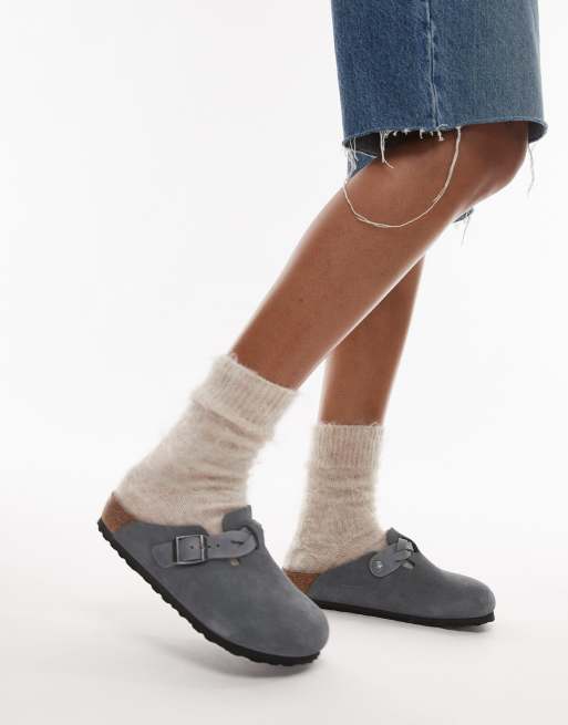 Birkenstock - Boston - Sabots en daim à détail tressé - Gris basalte, 3 de 4