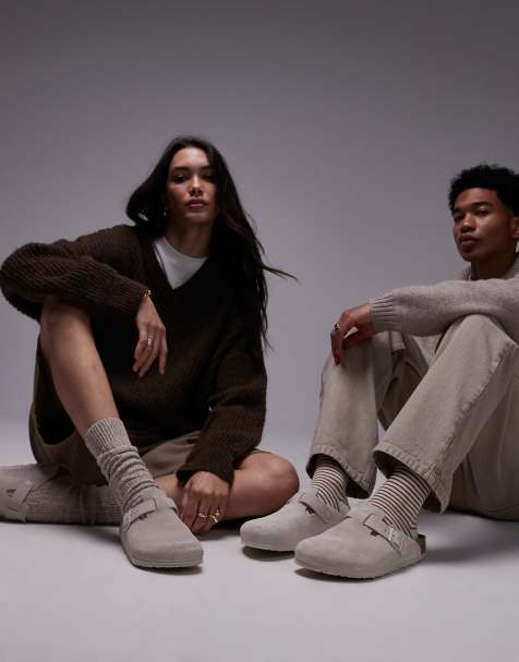 Birkenstock - Boston - Sabots unisexes en daim - Blanc antique - view 1