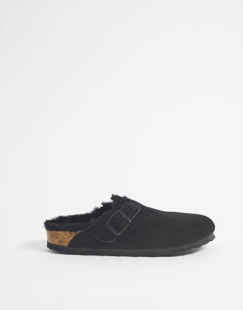 Birkenstock – Boston – Schwarze Clogs mit Futter in Lammfelloptik