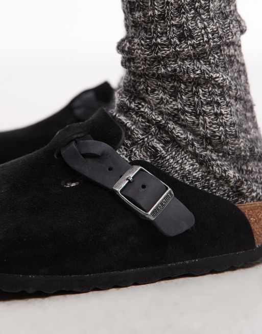 Birkenstock - Boston - Sorte clogs i ruskind med fletdetalje, 2 af 4