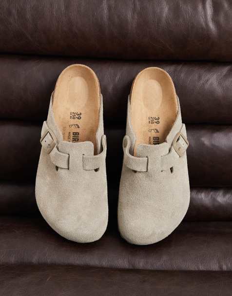 Birkenstock Boston suede clogs in faded khaki - view 1