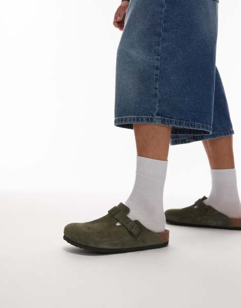 Birkenstock Boston suede clogs in thyme khaki  - view 1