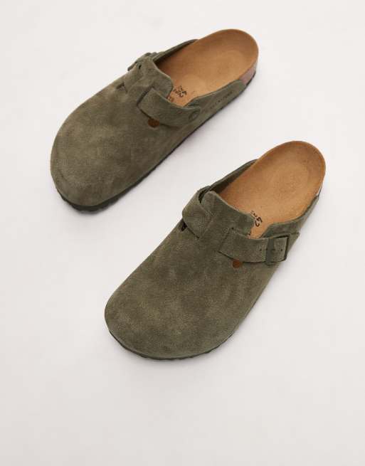 Birkenstock Boston suede clogs in thyme khaki , 2 of 4