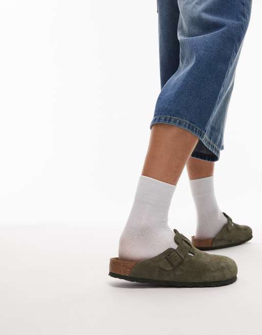 Birkenstock Boston suede clogs in thyme khaki , 3 of 4