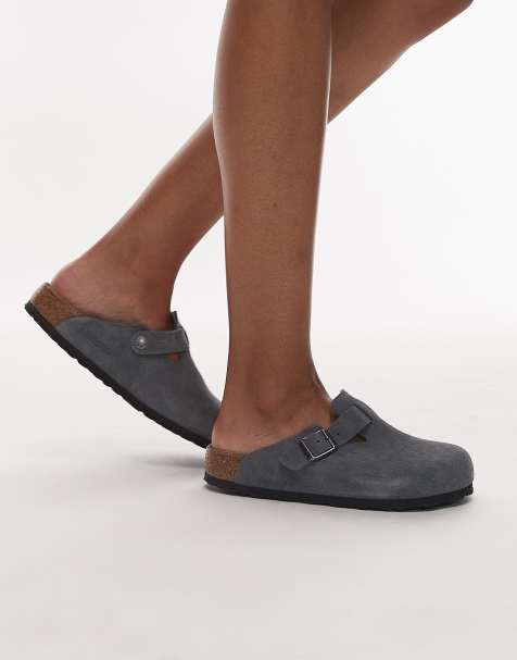 Birkenstock - Boston - Suède klompen in basaltgrijs - view 1