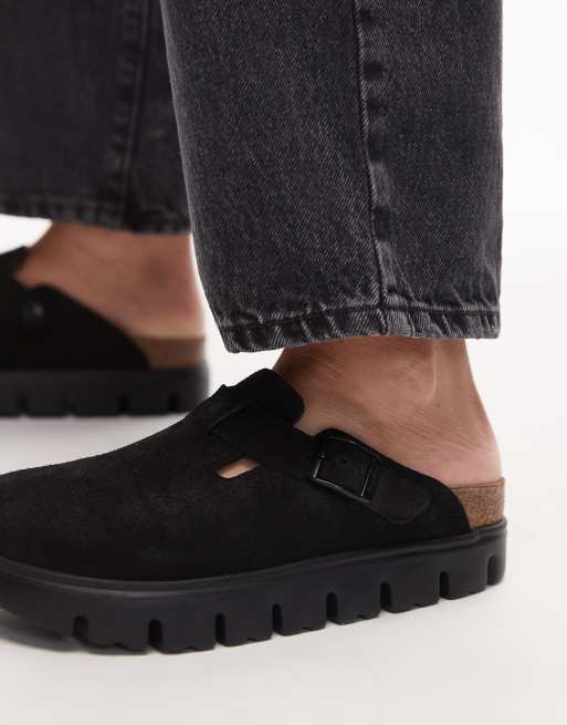 Birkenstock – Boston – Svarta, grova tofflor i mocka, 3 av 4