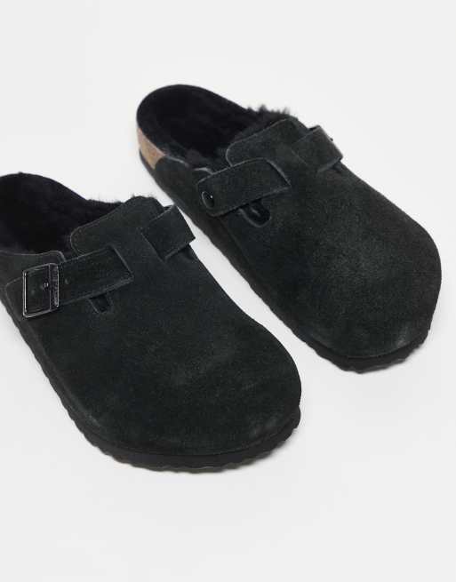 Birkenstock – Boston – Svarta tofflor i träskostil med fårskinnsfoder, 3 av 3