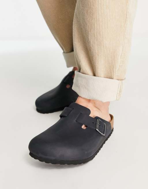 Birkenstock - Boston - Træsko-sandaler i olieret sort læder 