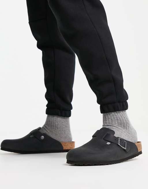 Birkenstock - Boston - Træsko-sandaler i olieret sort læder
