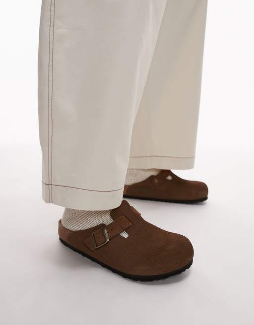 Birkenstock - Boston - Uniseks suède klompen met reliëf in bruin, 2 van 4