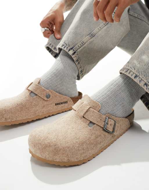 Birkenstock Boston Unisex Clogs aus Wolle in Steinbeige