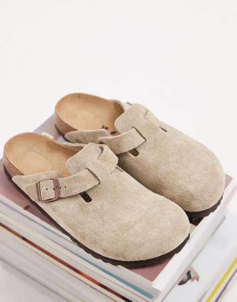Birkenstock Boston zamszowe chodaki w kolorze taupe - view 1
