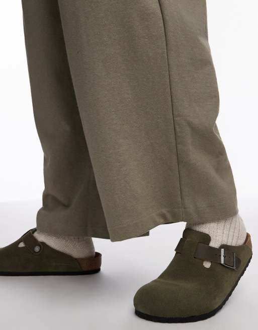 Birkenstock – Boston – Zamszowe chodaki w tymiankowozielonym