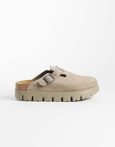 Birkenstock - Boston - Zoccoli stretti in camoscio con suola spessa color tortora - view 1