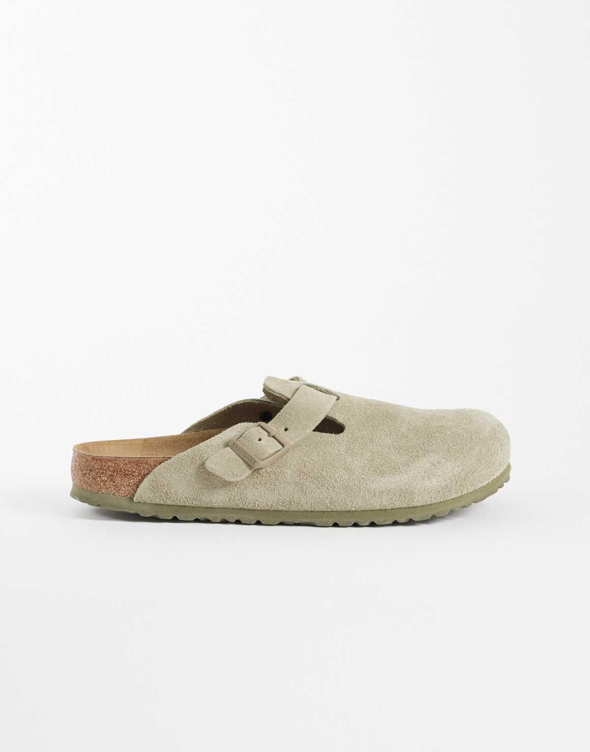 Birkenstock Boston - Zuecos caqui descolorido unisex de horma estrecha de ante