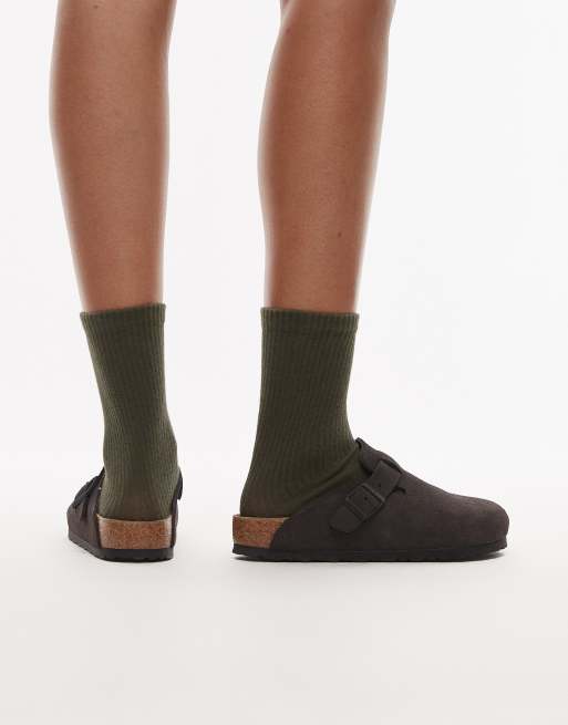 Birkenstock - Boston - Zuecos grises de ante, 3 de 4