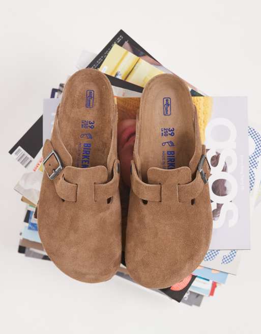 Birkenstock - Boston - Zuecos marrón té oscuro de ante, 2 de 5