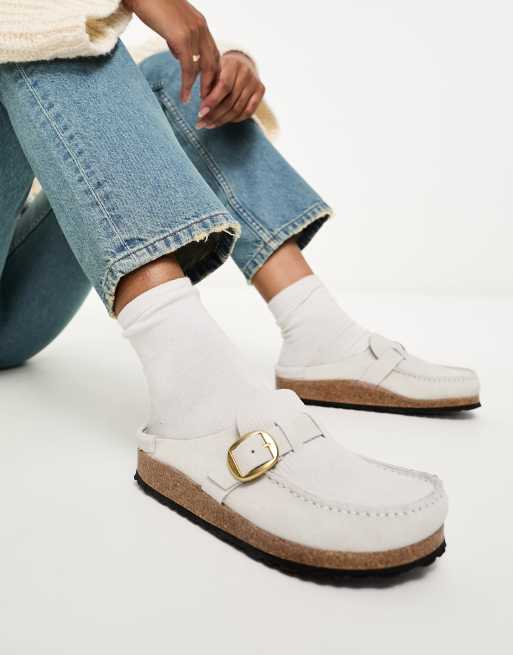 Birkenstock - Buckley - Muiltjes van wit corduroy suède 