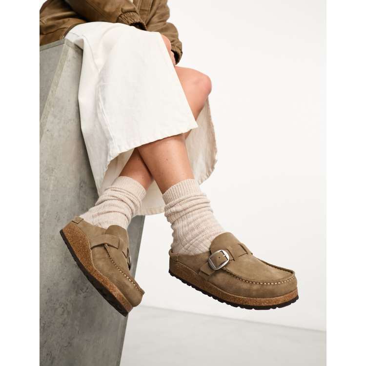 Birkenstock Buckley mules in taupe brown suede