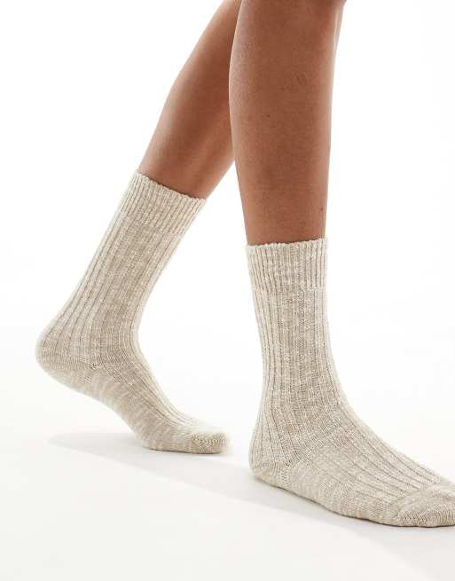 Birkenstock - Calzini beige da donna in cotone fiammato