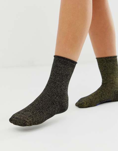 Birkenstock - Chaussettes bling-bling en coton pailleté - Noir et doré