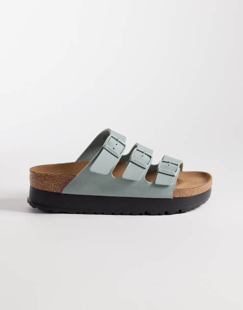 Birkenstock – Florida Flex – Birko-Flor – Salviagröna platåsandaler - view 1