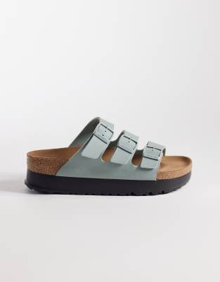 Birkenstock - Florida III Flex - Sandalen in reinem Salbeigrün mit Plateausohle-Blau
