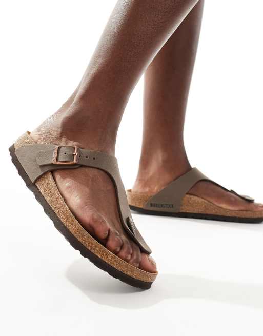 Birkenstock Gizeh birko flor sandals in mocha oiled leather