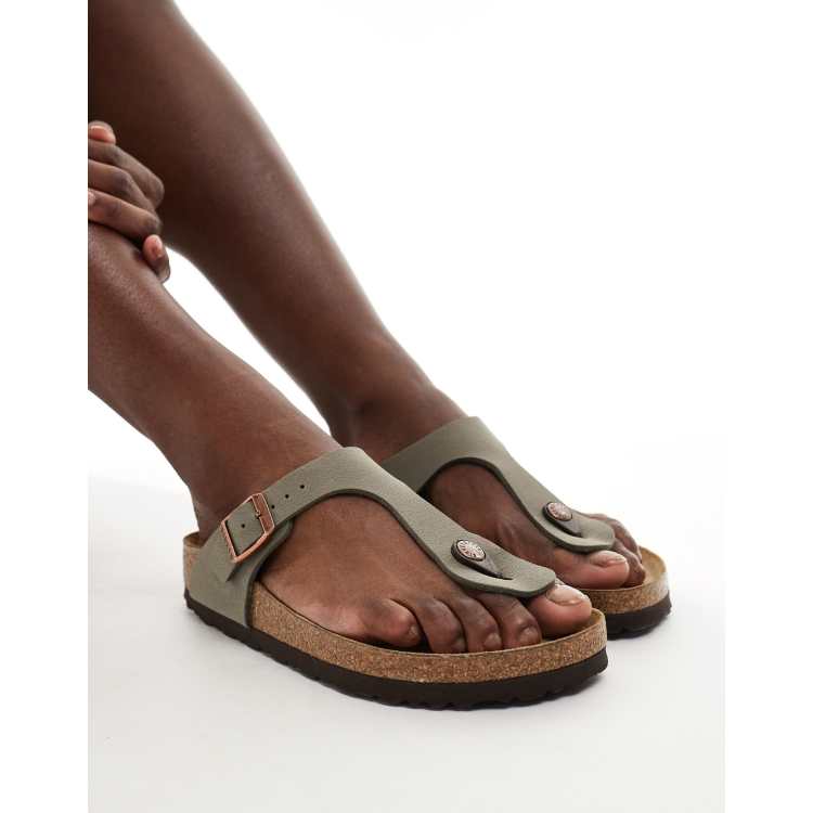 Birkenstock Gizeh birko flor sandals in stone oiled leather