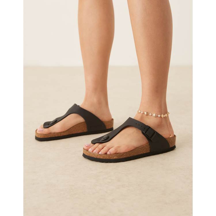 WOMENS BIRKENSTOCK GIZEH BLACK BOYFRIEND SANDALS - REGULAR FIT